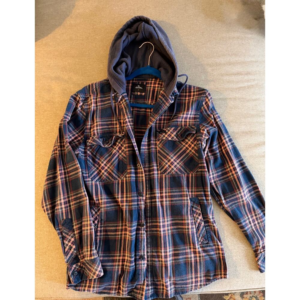 Rip Curl Women’s Plaid Hooded Flannel Shirt Jacket - Navy & Beige- Size S Y2K